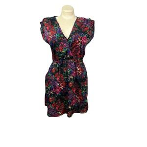 Women's Angie‎ L Multicolored Floral Print Dress Lightweight Pockets! Preowned